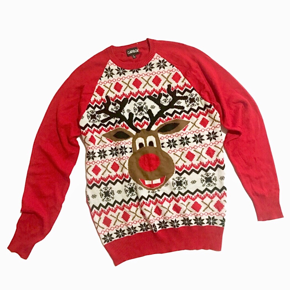 Carbon Christmas Reindeer Sweater SZ L EUC